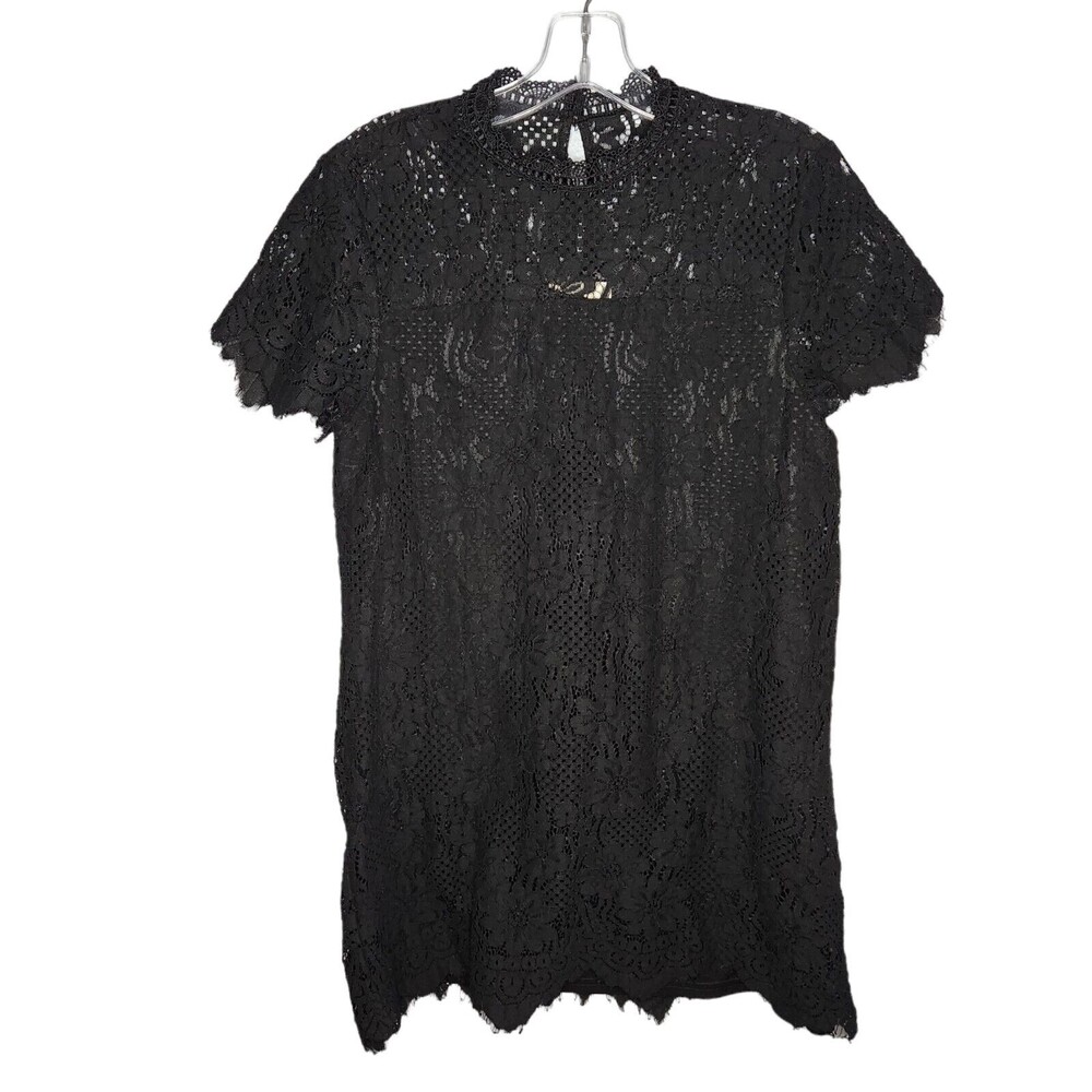 Entro Black Floral Lace Short Sleeve Mini Dress Size S